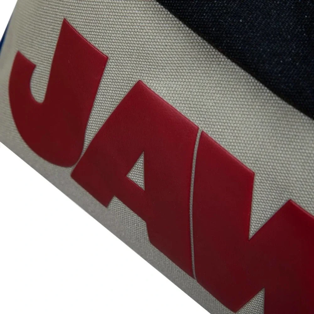 Bioworld Jaws Shark Graphic Backpack in Blue, Black, Beige with Red Logo